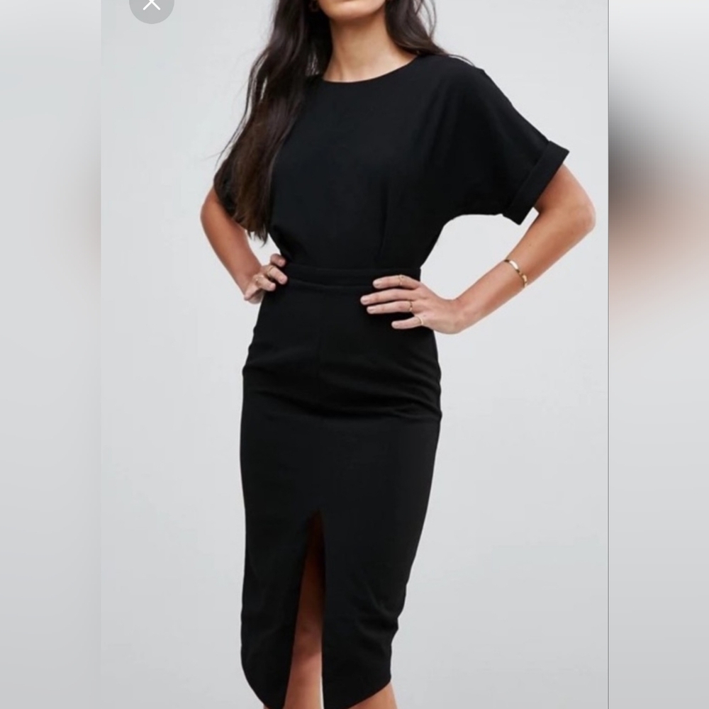 ASOS V-back Black Midi Dress Size 6